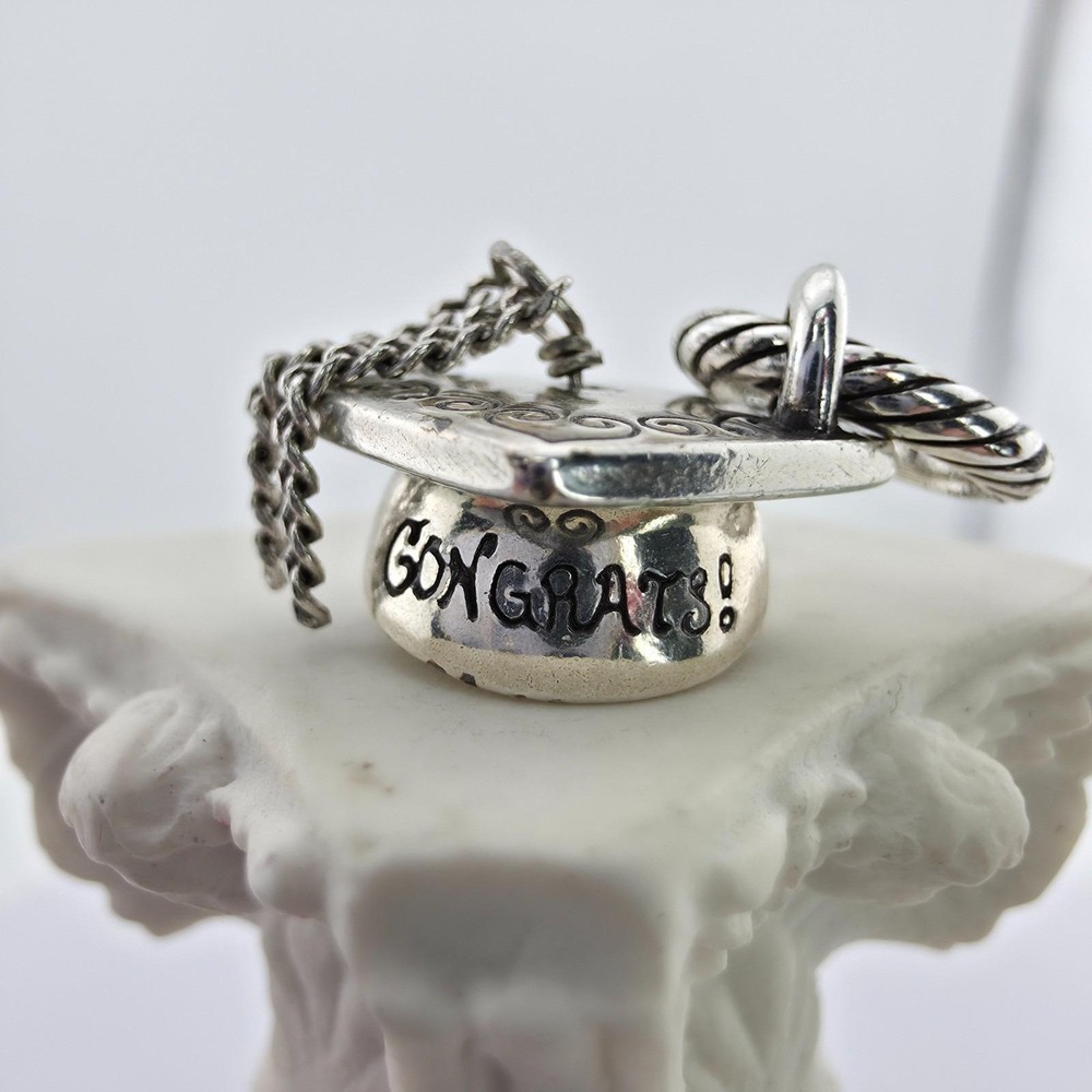 BRIGHTON 'Congrats!' Charm Graduation Cap Dangle Etched Silver Plate FREE $HIP!! - Picture 9 of 12
